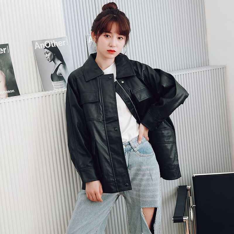 Motorcycle Leather Leather Jacket Mid - length Windbreaker PU Leather Jacket - Elevra