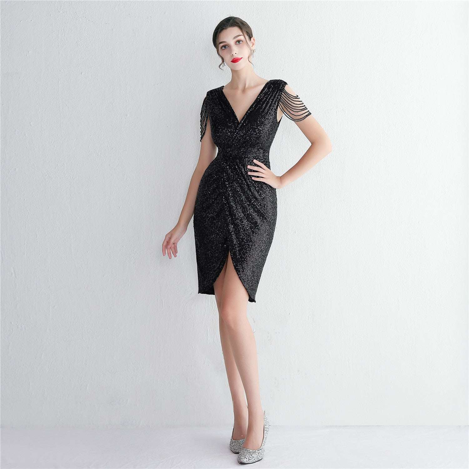New Bead Craft Long Slimming Banquet Evening Dress Short - Elevra