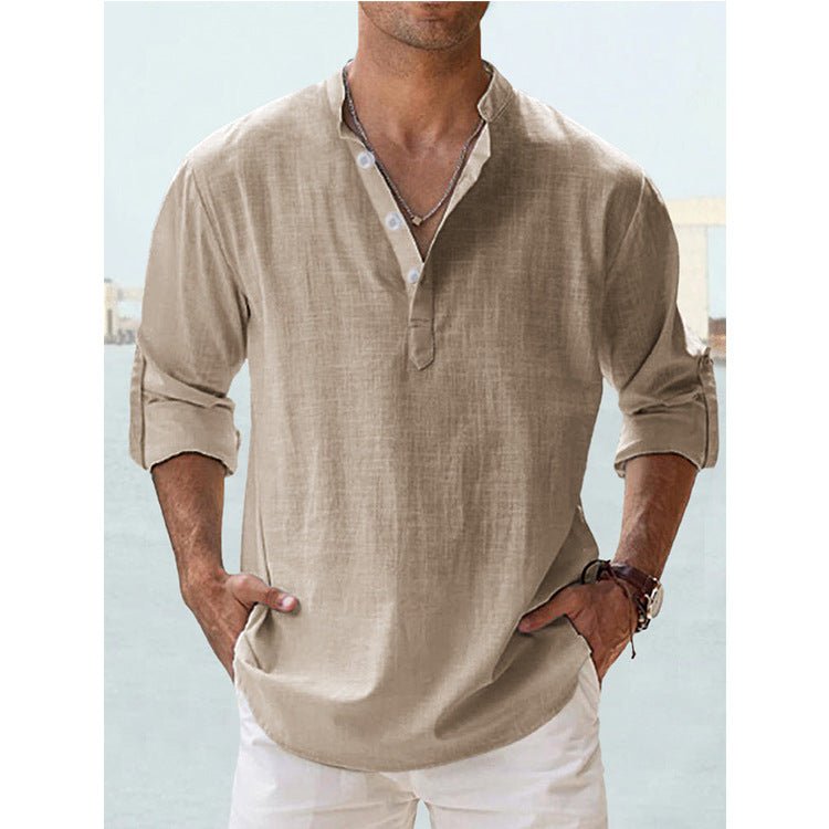 New Men's Casual Blouse Cotton Linen Shirt Loose Tops Long Sleeve Tee Shirt Spring Autumn Casual Handsome Men's Shirts - Elevra
