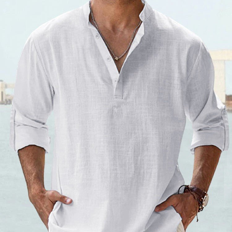 New Men's Casual Blouse Cotton Linen Shirt Loose Tops Long Sleeve Tee Shirt Spring Autumn Casual Handsome Men's Shirts - Elevra