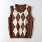 New V - neck knitted vest with plaid knitting - Elevra