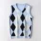 New V - neck knitted vest with plaid knitting - Elevra