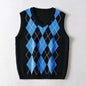 New V - neck knitted vest with plaid knitting - Elevra