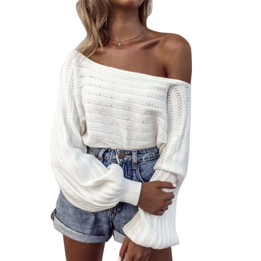 One - shouldered openwork knit sweater - Elevra