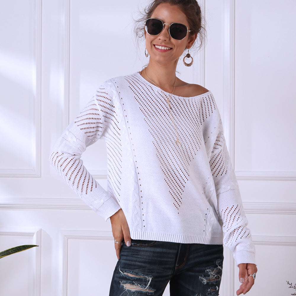 Openwork twist long sleeve sweater - Elevra
