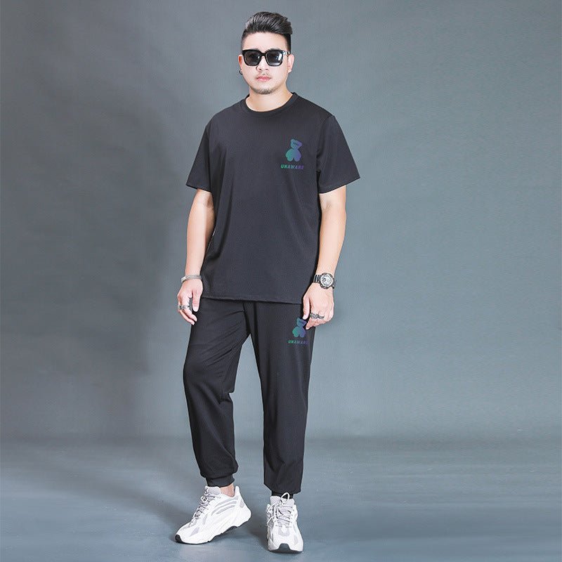 Oversized T-shirt And Trousers Two - piece Fat Casual Sports Suit - Elevra
