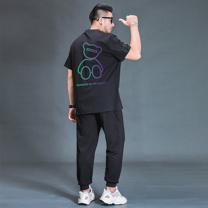 Oversized T-shirt And Trousers Two - piece Fat Casual Sports Suit - Elevra