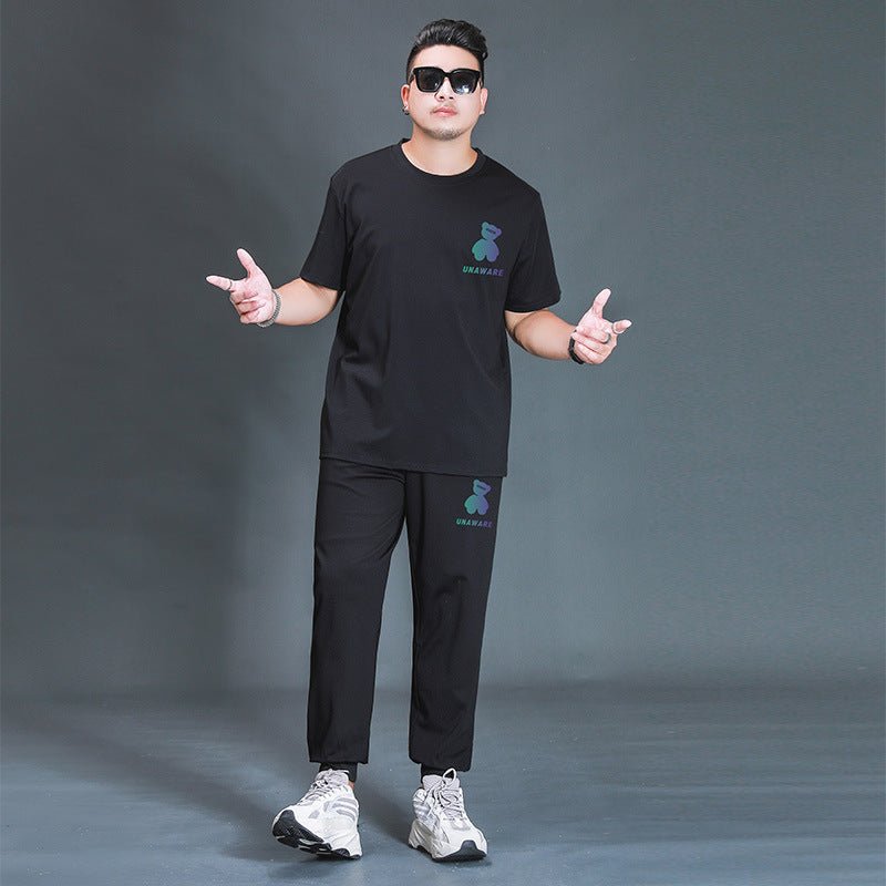 Oversized T-shirt And Trousers Two - piece Fat Casual Sports Suit - Elevra