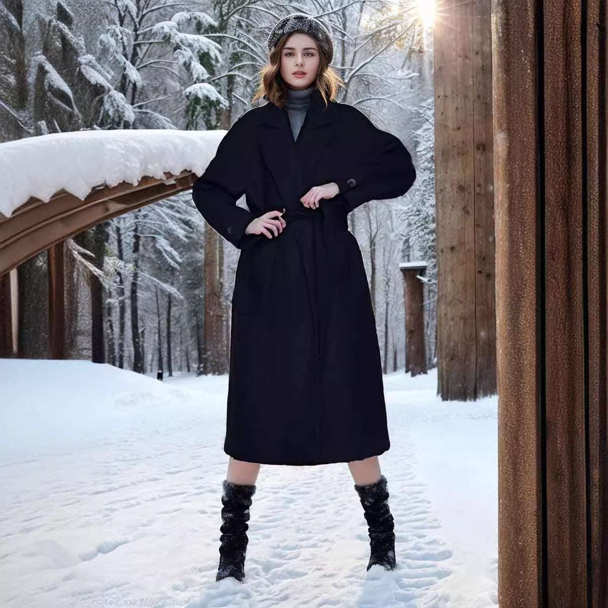 Padded Lapel Super Long Slim Jacket - Elevra