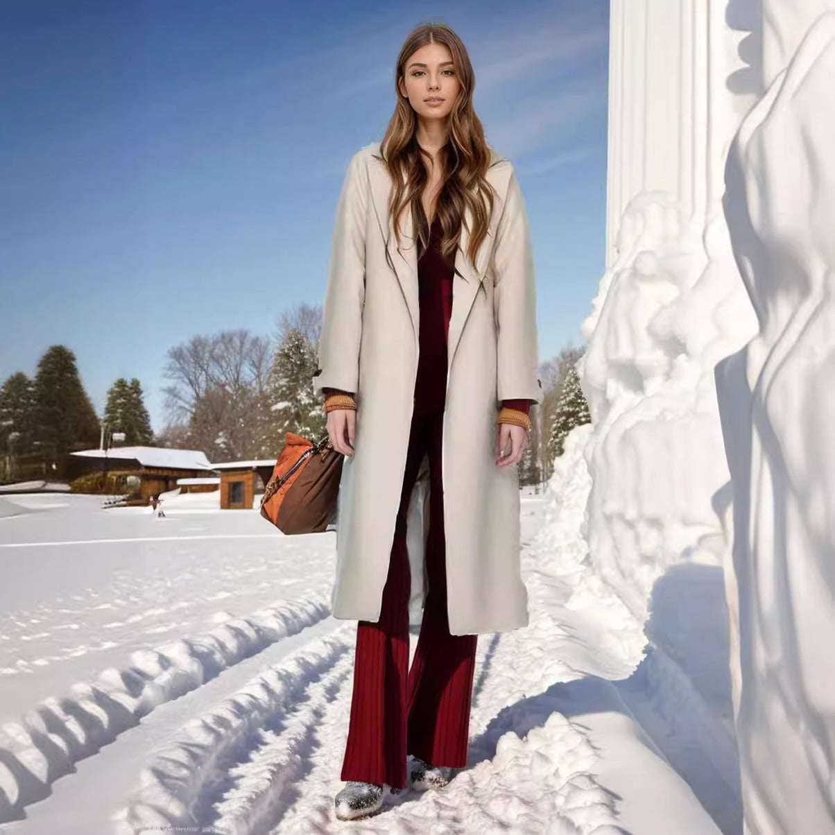 Padded Lapel Super Long Slim Jacket - Elevra