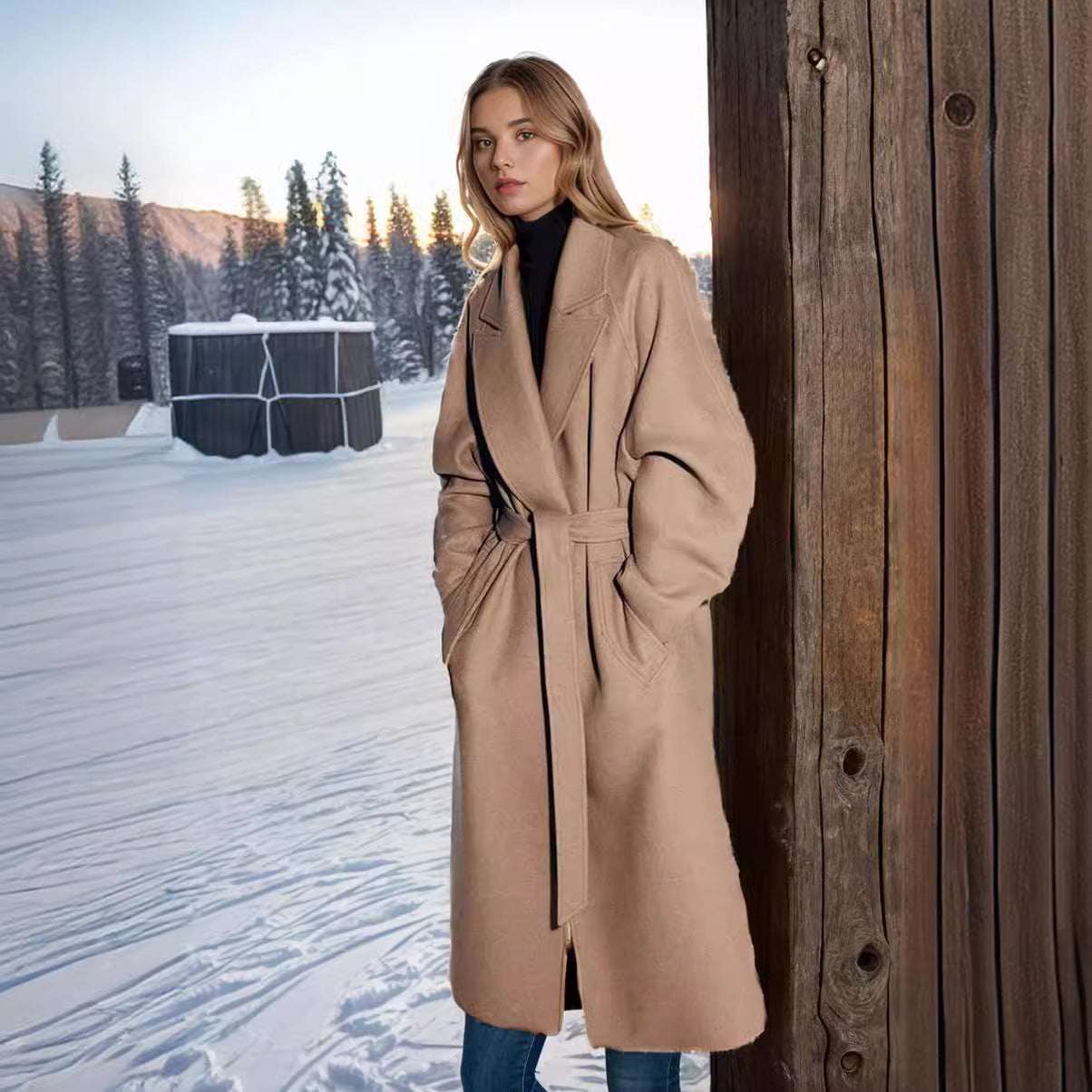 Padded Lapel Super Long Slim Jacket - Elevra