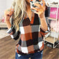 Plaid Printed V - Neck Long Sleeve T-Shirt - Elevra