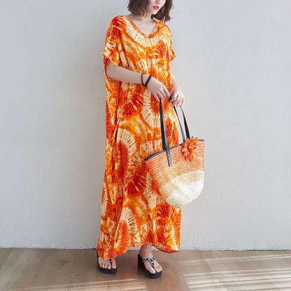 Printed Long Skirt Tie - dye Holiday Casual Straight Over - the - knee Maxi Dress - Elevra