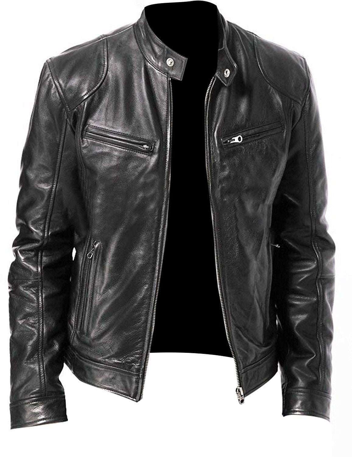 PU Leather Jacket Slim Leather Jacket - Elevra