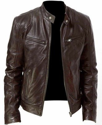 PU Leather Jacket Slim Leather Jacket - Elevra