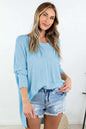 Pure Color Casual V Neck Openwork Split Knit Sweater - Elevra