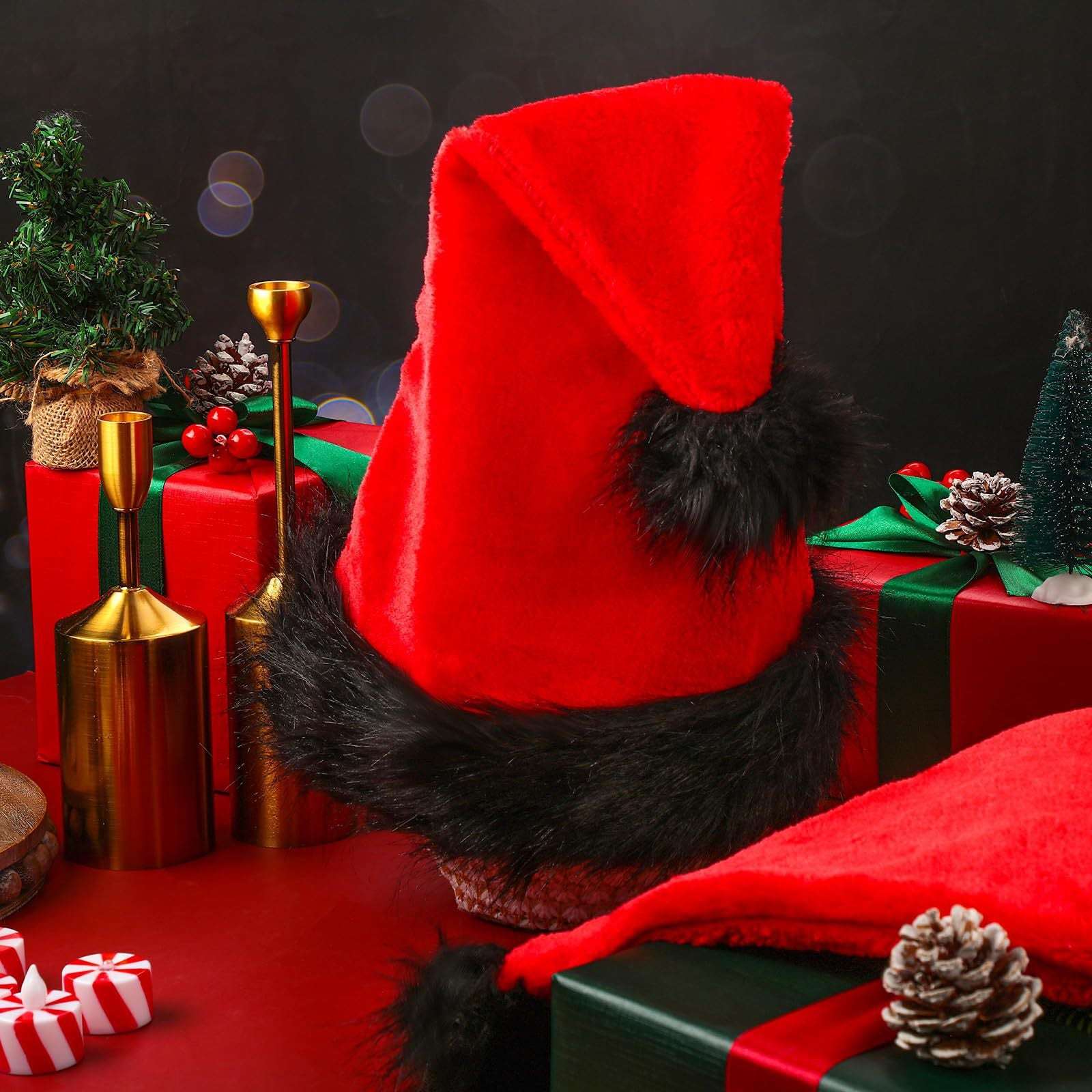 Red Christmas Hat Plush Festival Dress Up Props Ornament - Elevra