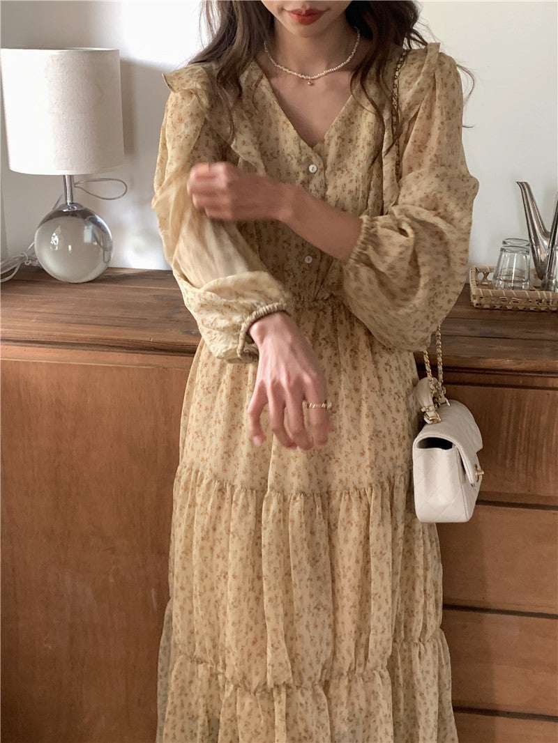 Retro Elegance Chiffon Midi Dress - Elevra