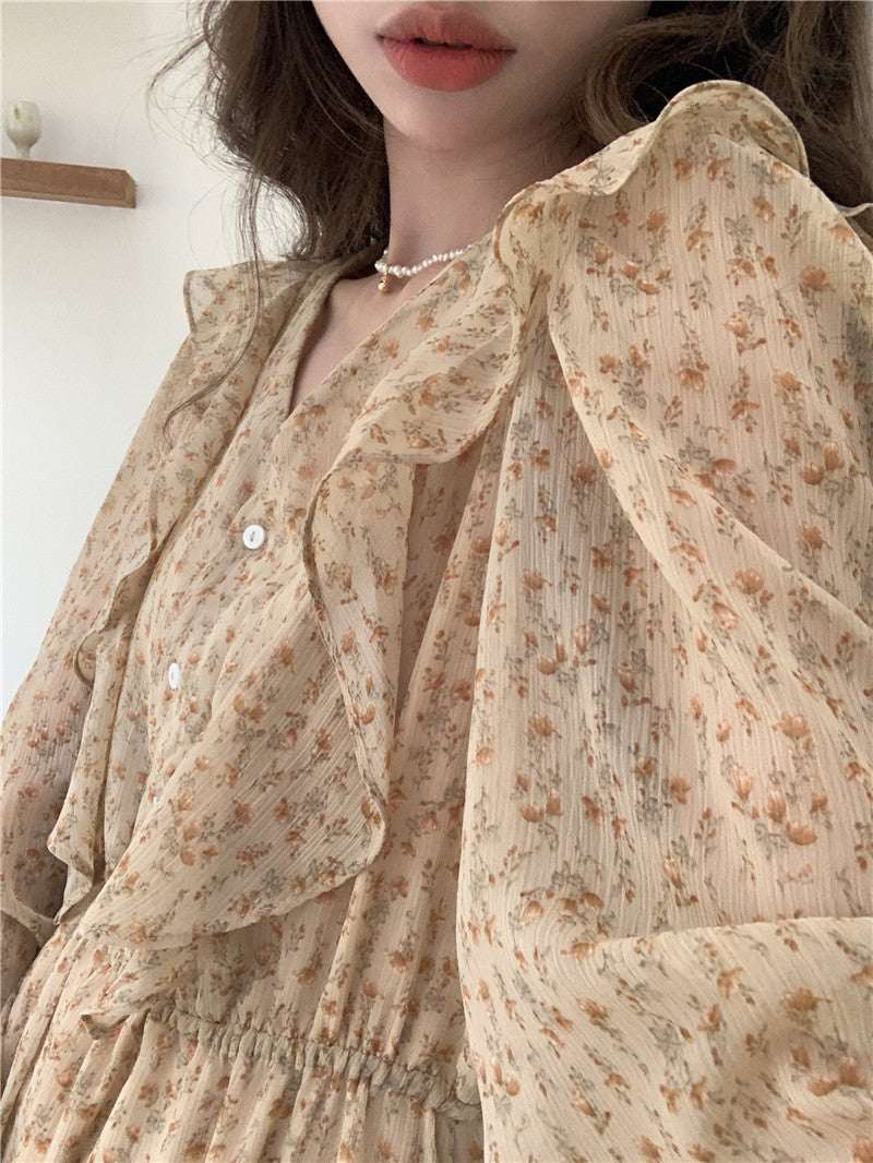 Retro Elegance Chiffon Midi Dress - Elevra