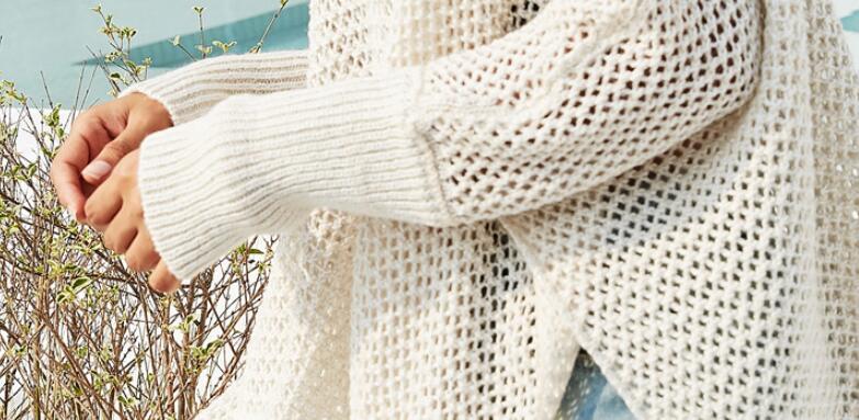 Round Neck Bat Sleeve Loose Openwork Sweater - Elevra