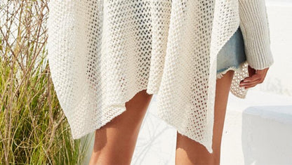 Round Neck Bat Sleeve Loose Openwork Sweater - Elevra