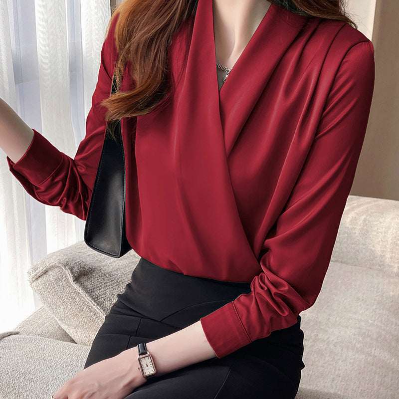 Satin Long Sleeve Women's Spring And Autumn Chiffon Shirt - Elevra