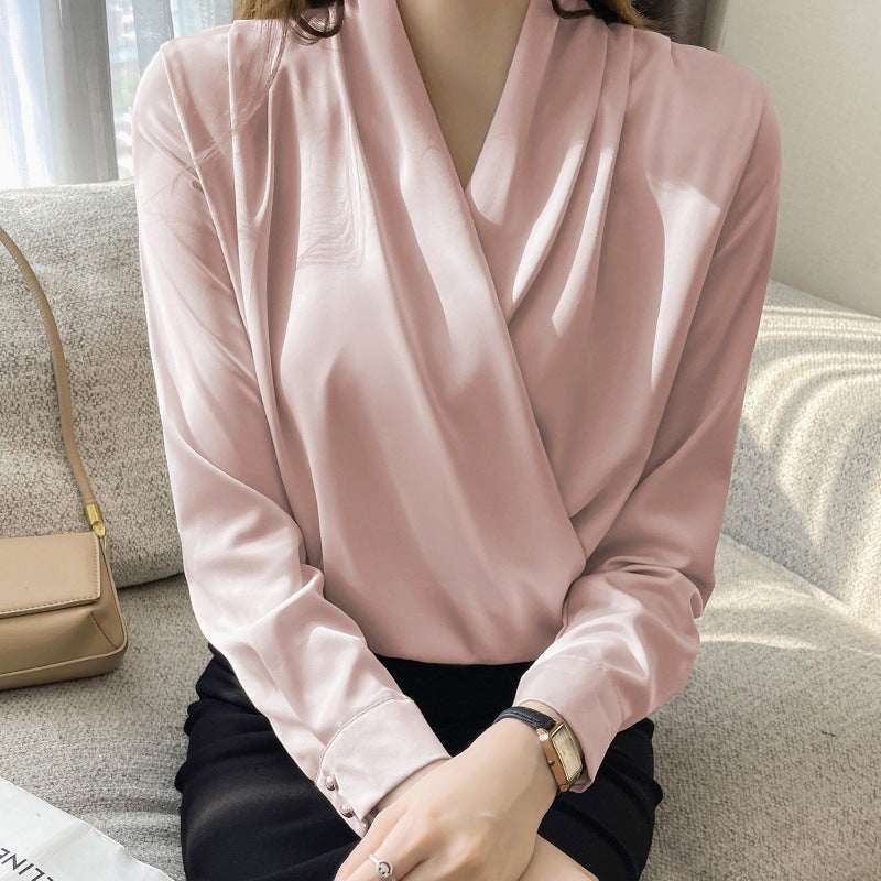 Satin Long Sleeve Women's Spring And Autumn Chiffon Shirt - Elevra