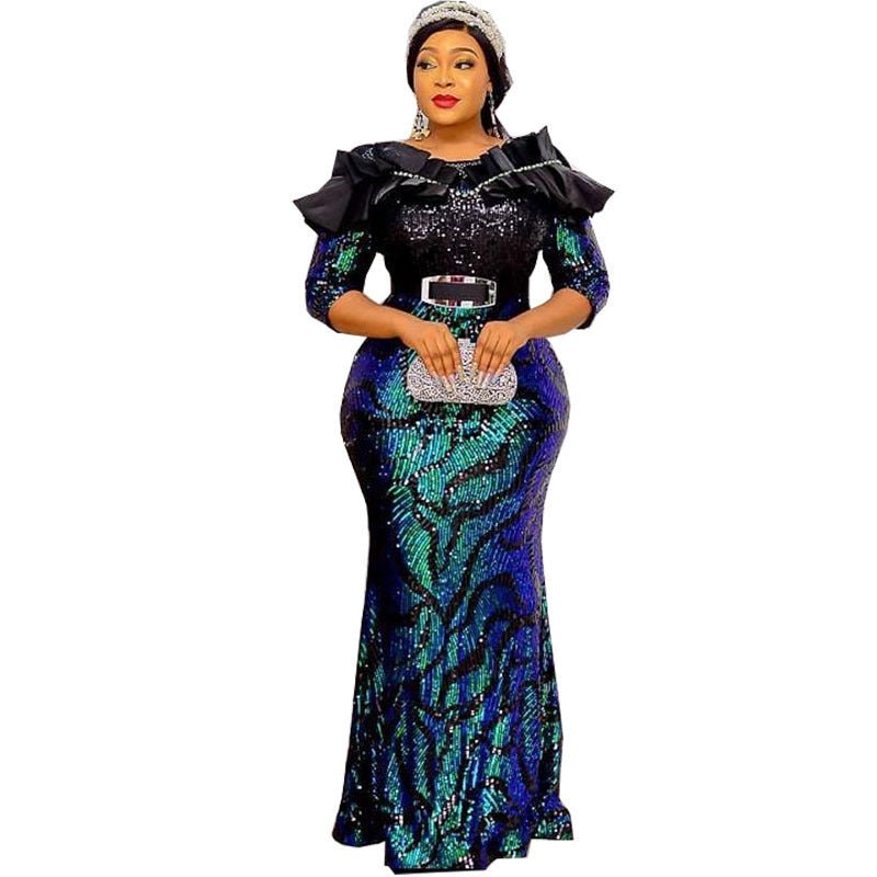 Sequined Embroidered Maxi Dress Slim - fit Fishtail Skirt Evening Gown - Elevra