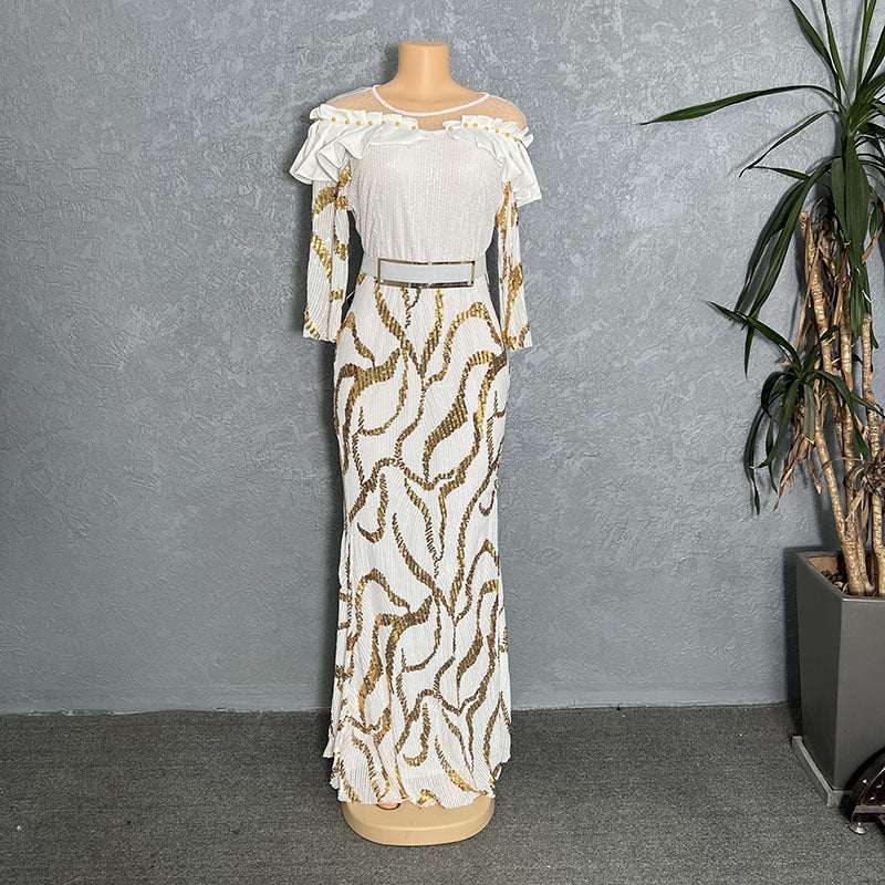 Sequined Embroidered Maxi Dress Slim - fit Fishtail Skirt Evening Gown - Elevra