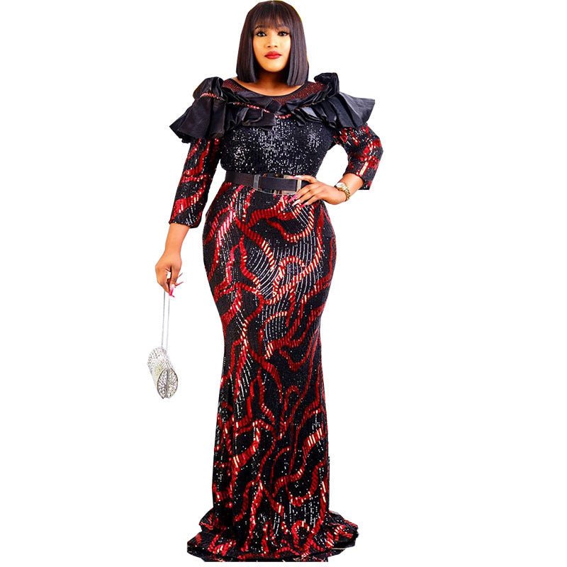 Sequined Embroidered Maxi Dress Slim - fit Fishtail Skirt Evening Gown - Elevra