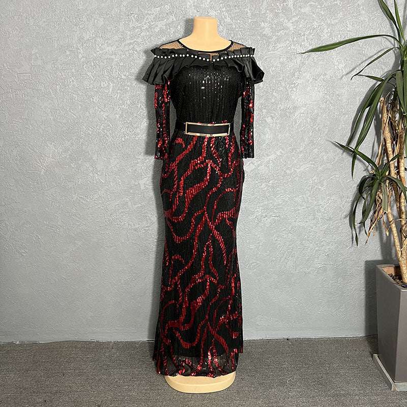 Sequined Embroidered Maxi Dress Slim - fit Fishtail Skirt Evening Gown - Elevra