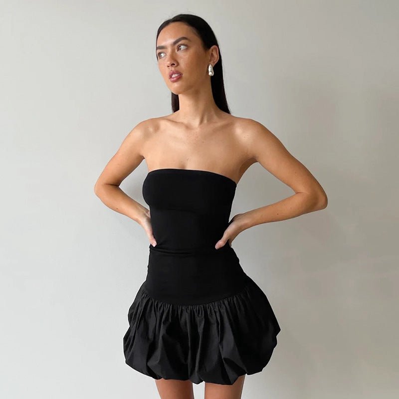 Sexy Tube Dress Summer Solid Color Pleated Skirt Fashion Short Dresses Womens Clothing - Elevra
