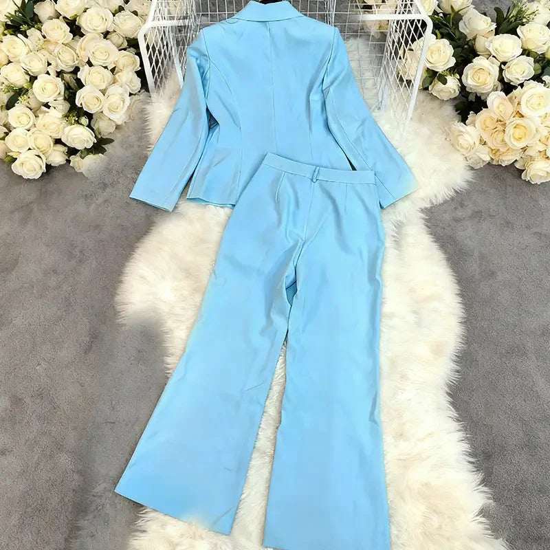 Solid Color Temperament Long Sleeve Suit Straight Trousers Business Suit - Elevra