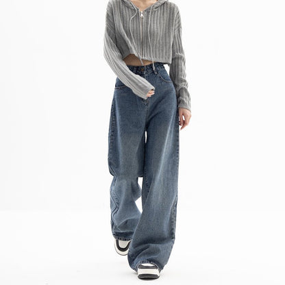 Straight Tube Loose Wide Leg Pants Blue Jeans Woman - Elevra