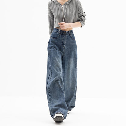 Straight Tube Loose Wide Leg Pants Blue Jeans Woman - Elevra
