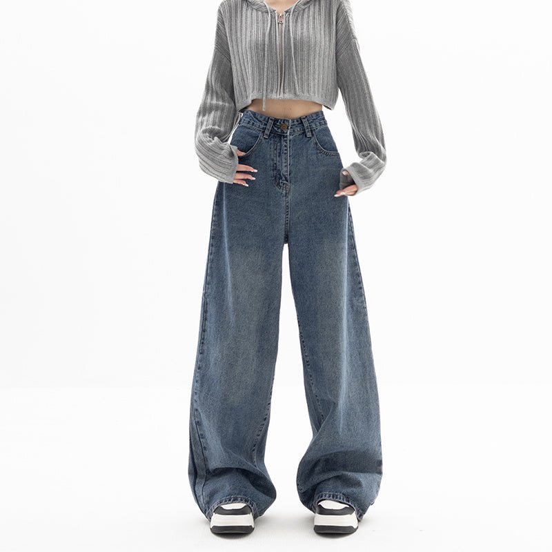 Straight Tube Loose Wide Leg Pants Blue Jeans Woman - Elevra