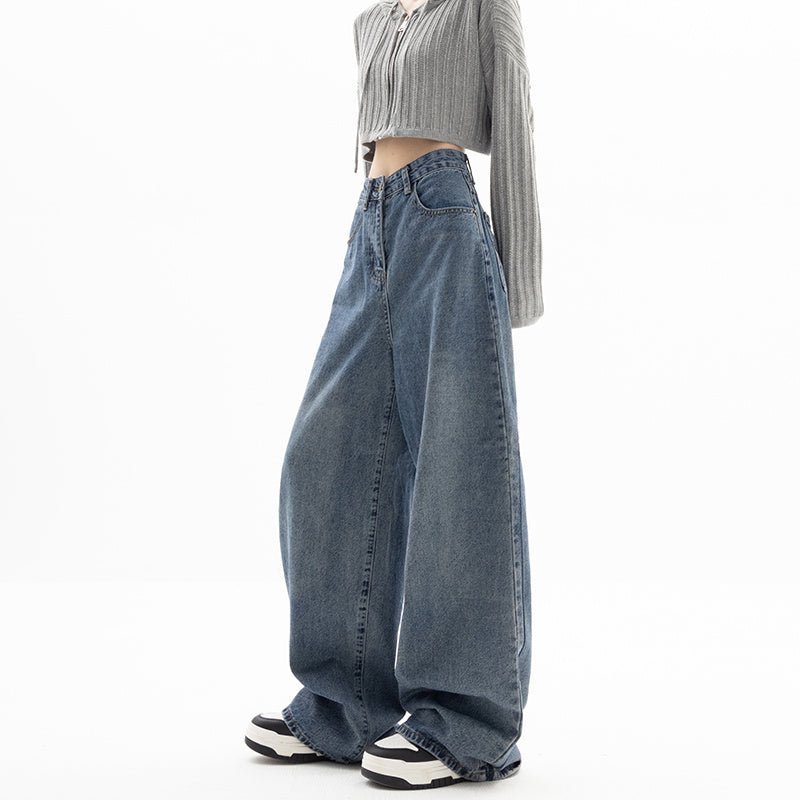 Straight Tube Loose Wide Leg Pants Blue Jeans Woman - Elevra