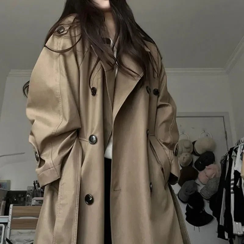 Temperament Wild Khaki Casual Fashion Trench Coat - Elevra