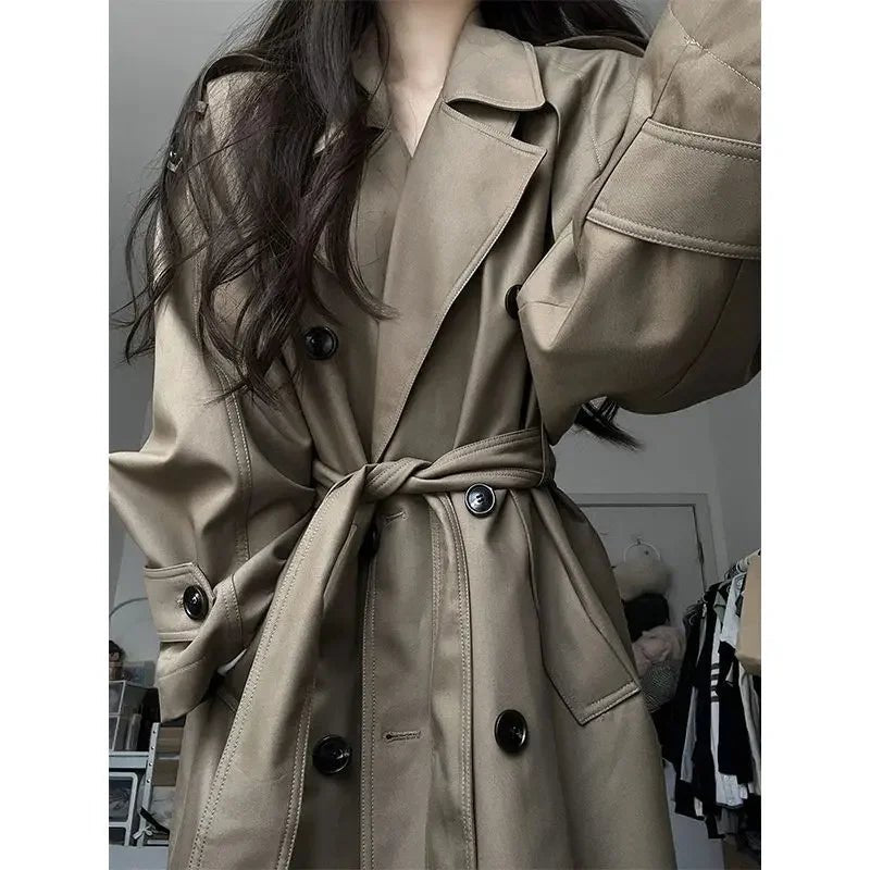 Temperament Wild Khaki Casual Fashion Trench Coat - Elevra