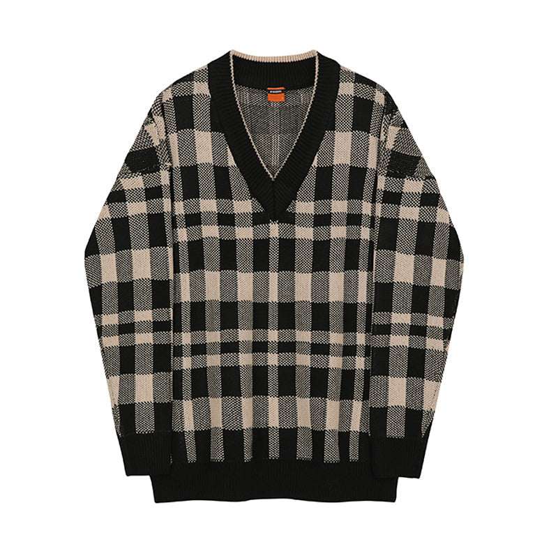 Trend Personality Men's V - neck Plaid Sweater - Elevra