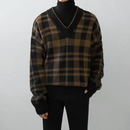 Trend Personality Men's V - neck Plaid Sweater - Elevra
