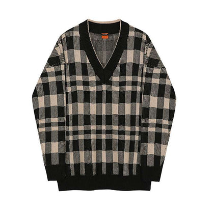 Trend Personality Men's V - neck Plaid Sweater - Elevra