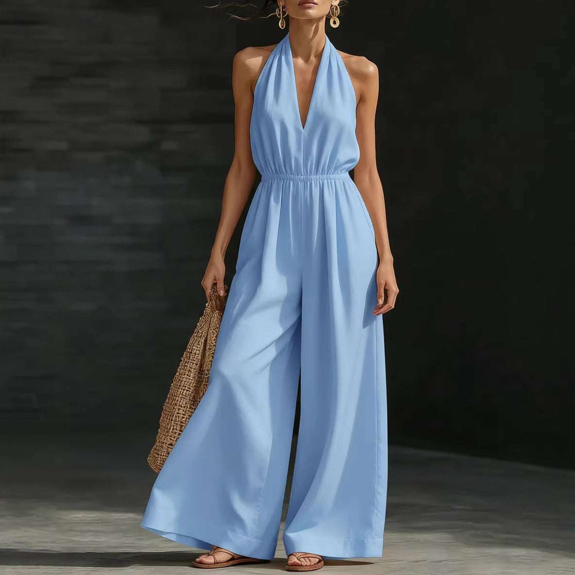 V - neck Halter Neck Jumpsuit For Women - Elevra