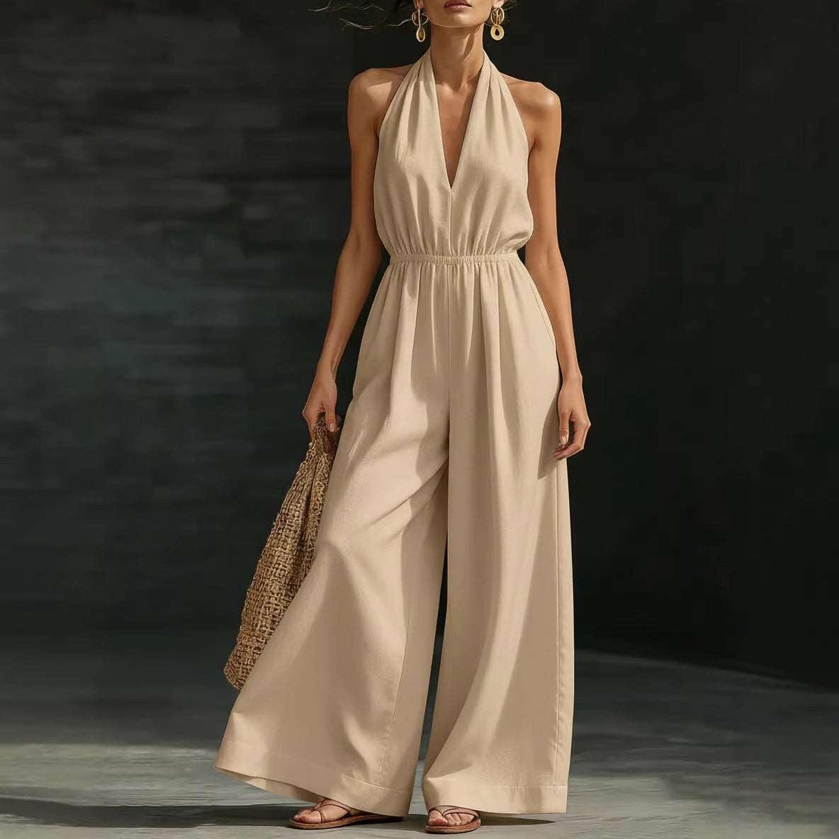 V - neck Halter Neck Jumpsuit For Women - Elevra