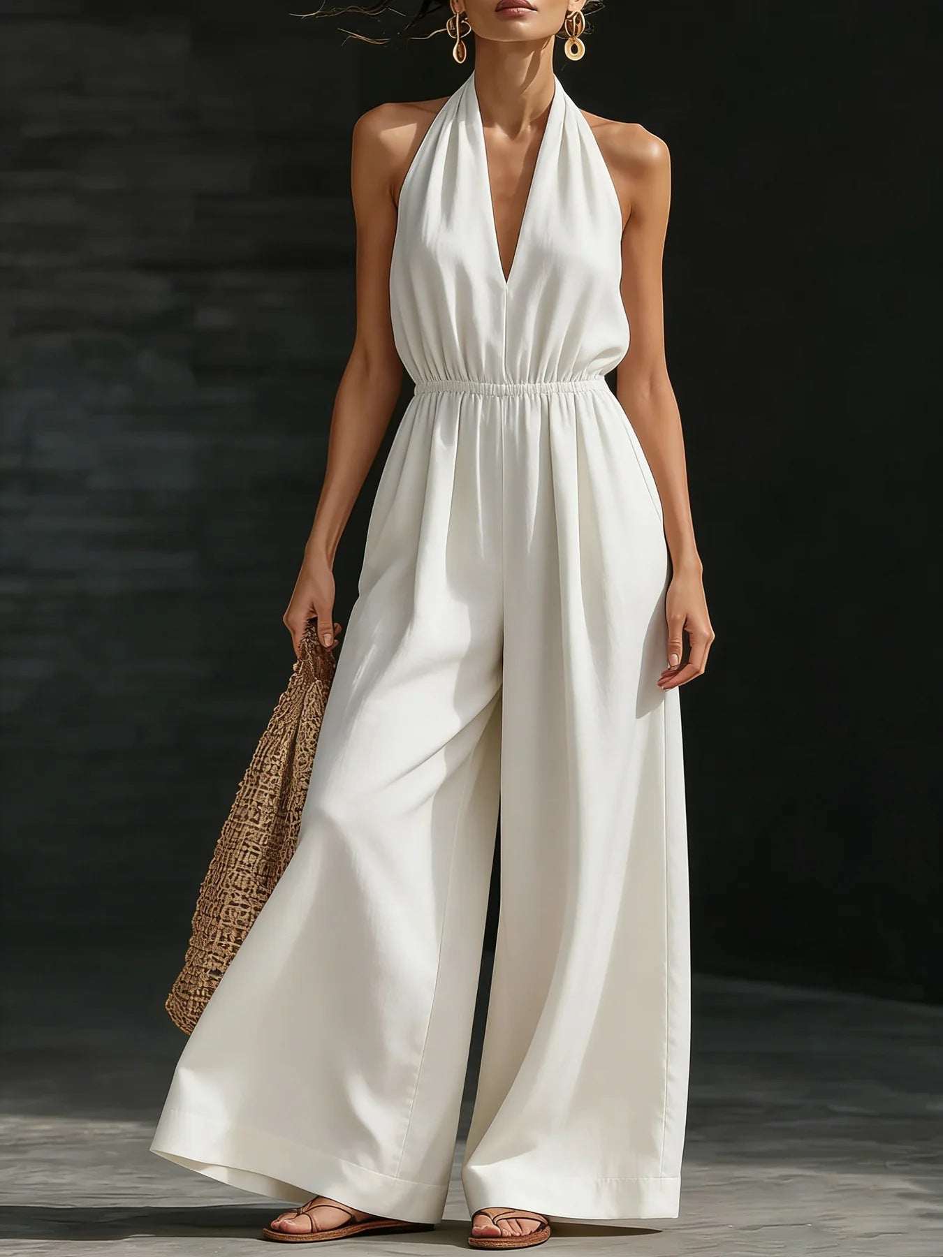 V - neck Halter Neck Jumpsuit For Women - Elevra