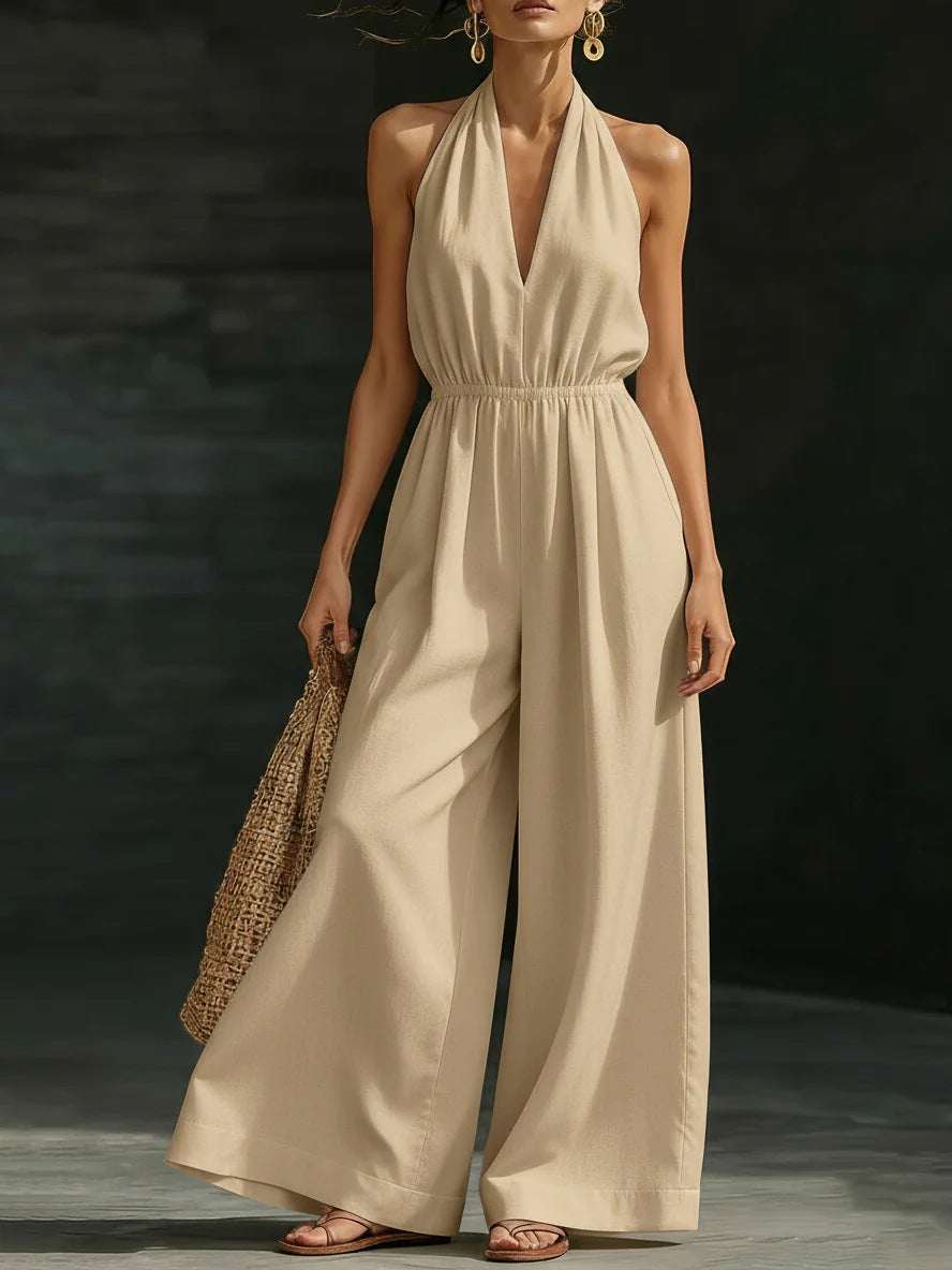 V - neck Halter Neck Jumpsuit For Women - Elevra