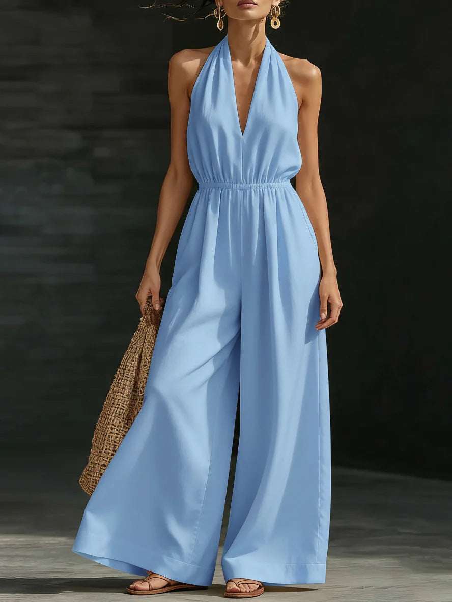V - neck Halter Neck Jumpsuit For Women - Elevra