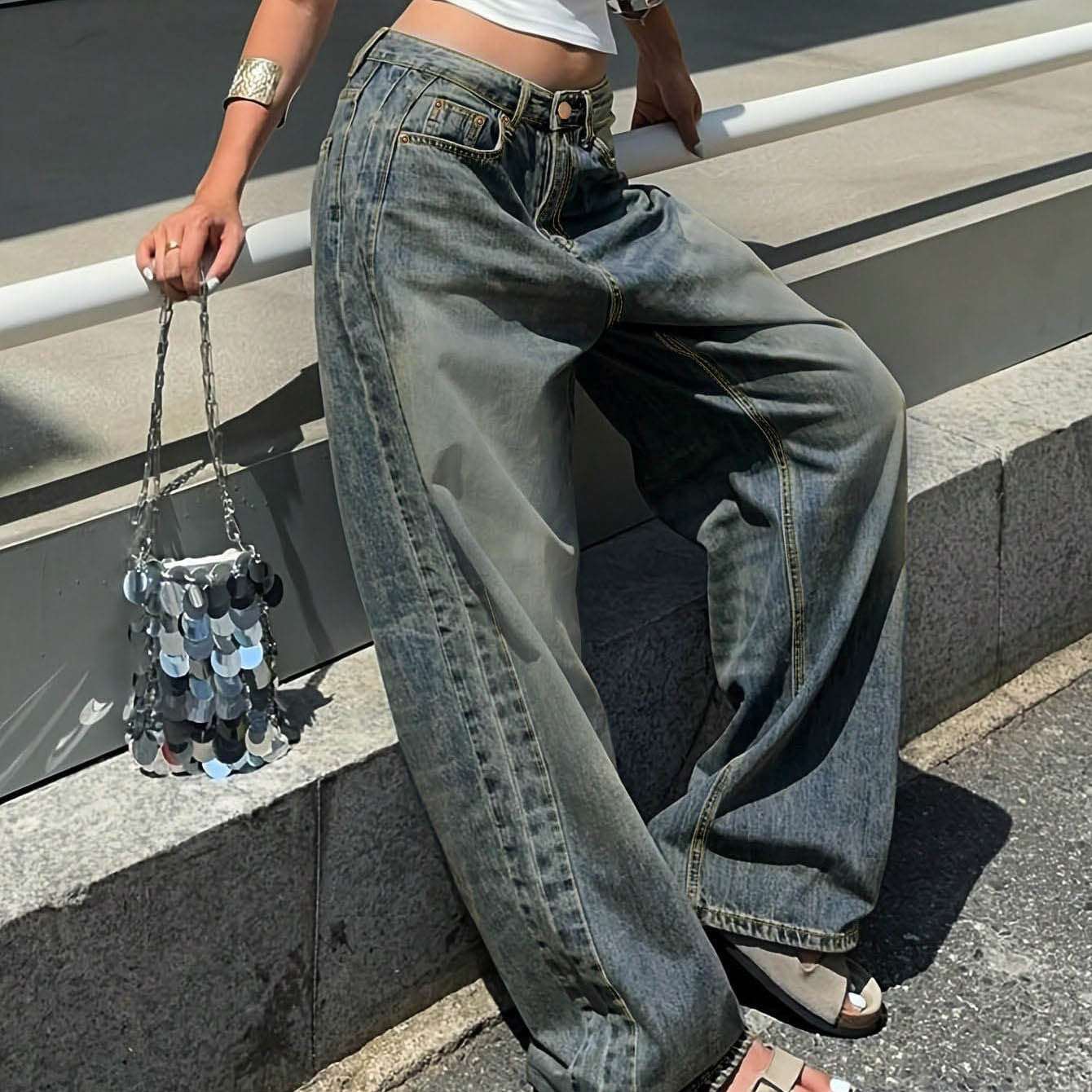 Versatile Design Casual Wide - leg Draggle - tail Trousers - Elevra