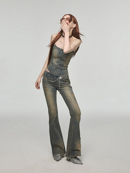 Vintage Washed Distressed Straight Leg Jeans - Elevra