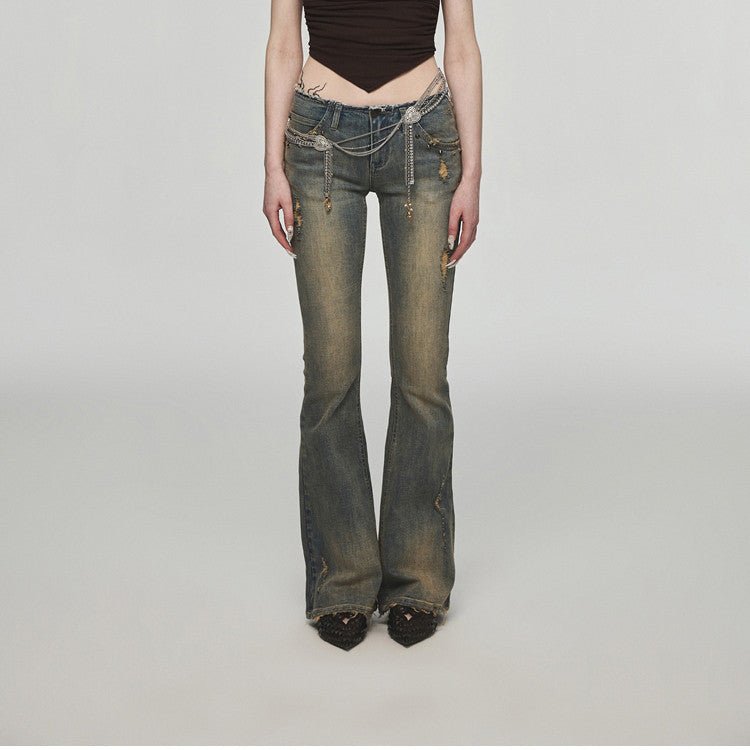 Vintage Washed Distressed Straight Leg Jeans - Elevra